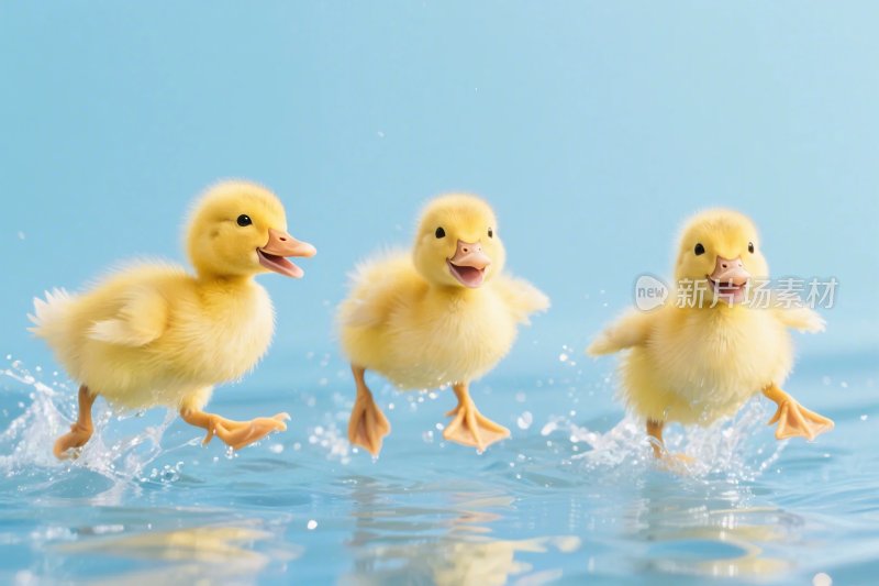三只小鸭戏水图