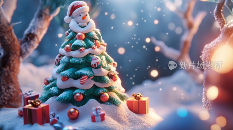 圣诞节，圣诞树圣诞老人卡通3d插画