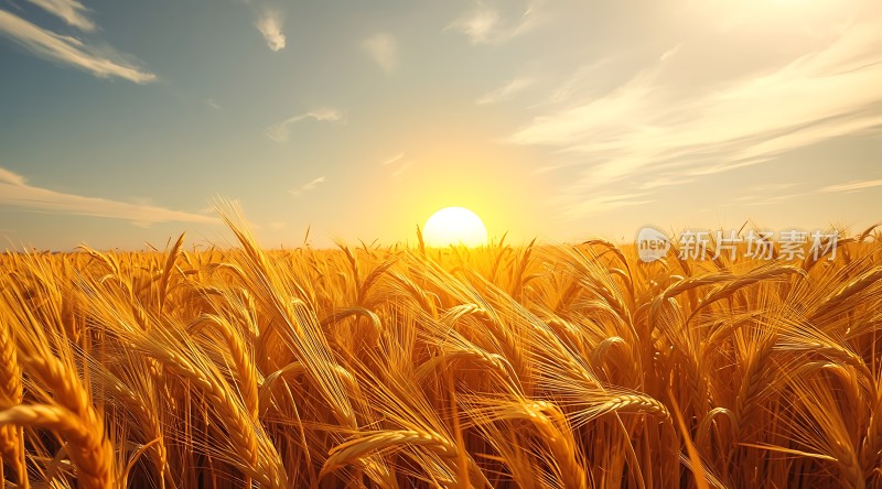 金色麦浪映夕阳