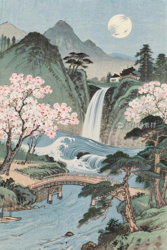 传统山水风景插画