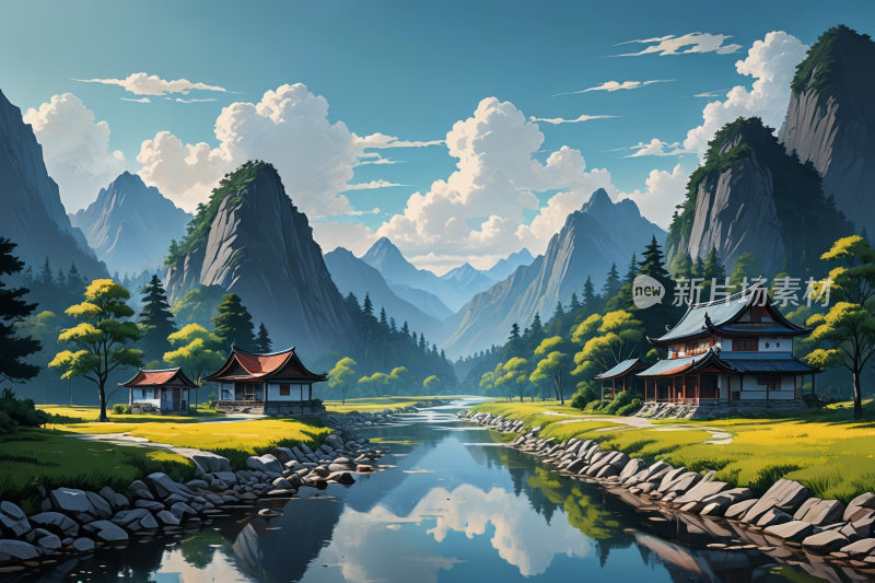 山景湖景高清风景插图片