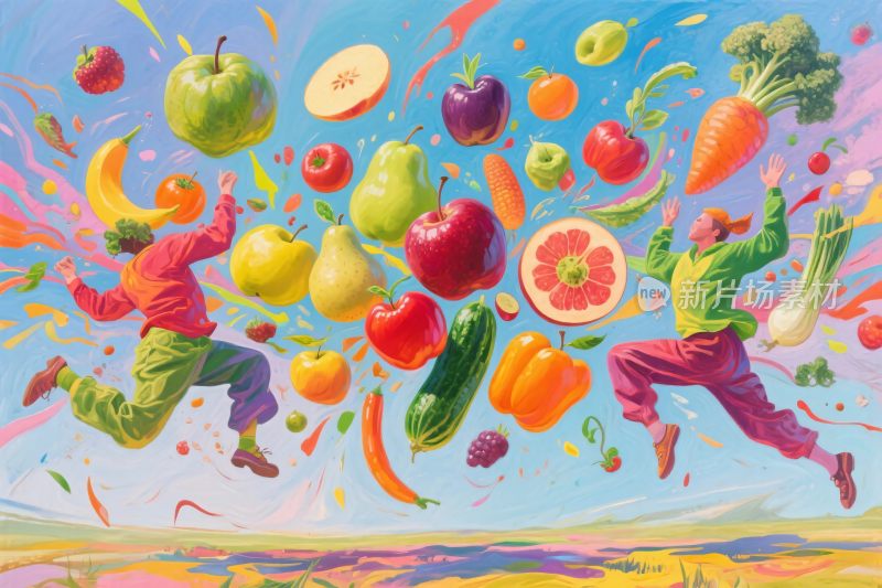 果蔬人物趣味插画