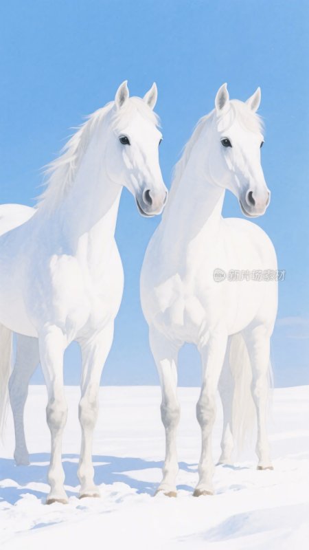 雪地中的两匹白马