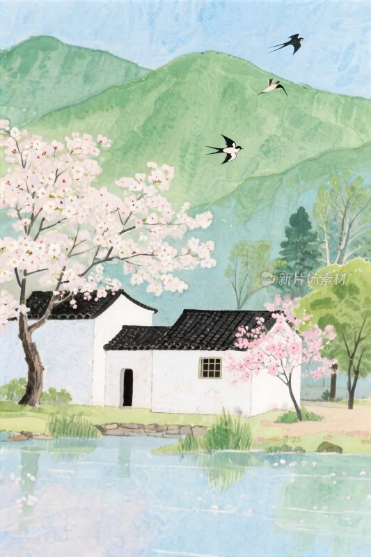 田园山水风景插画