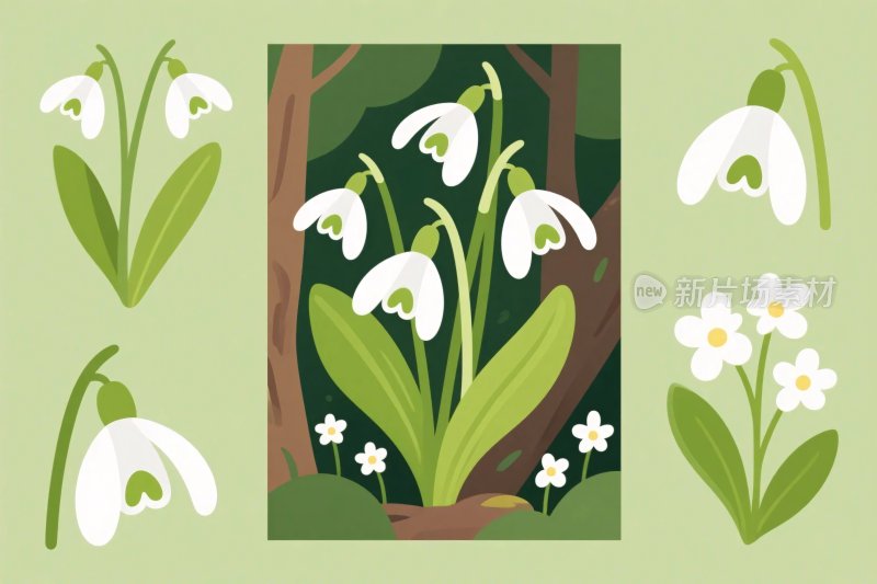 森林中花卉插画
