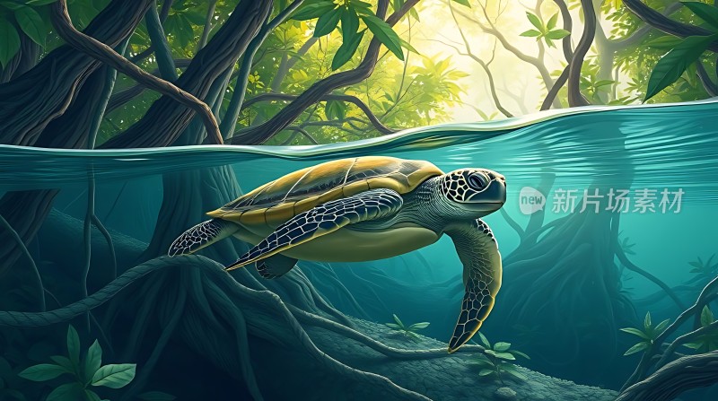 水下森林中的海龟
