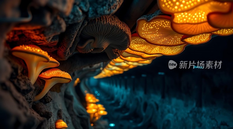 神秘洞穴中的发光蘑菇