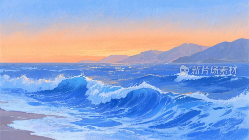 海边日落海浪美景