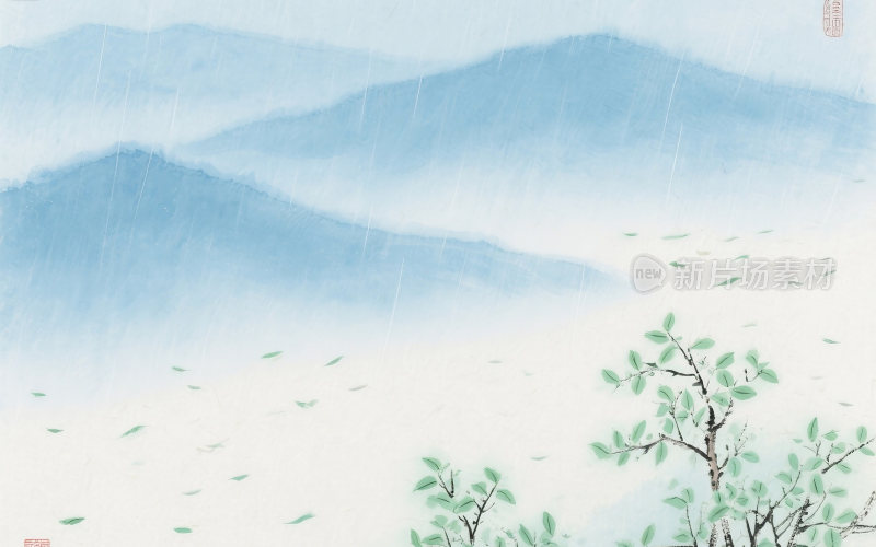 谷雨中国风山水插画