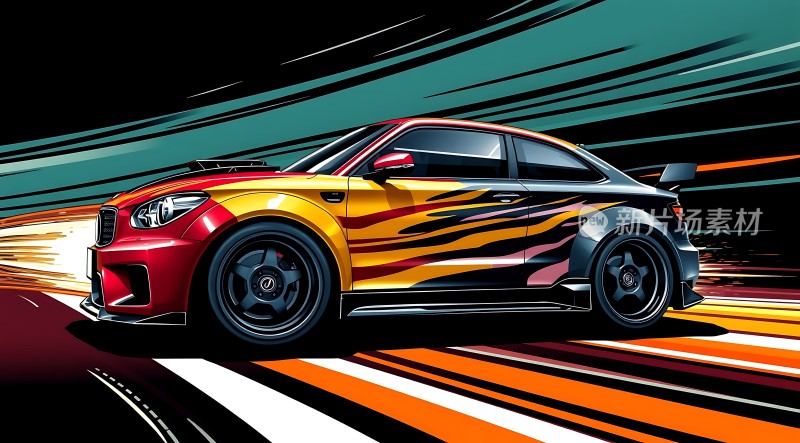 速度与激情红色赛车疾驰而过