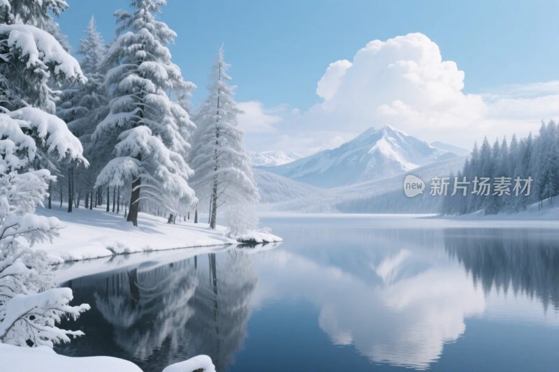 冬日雪山湖泊雪景