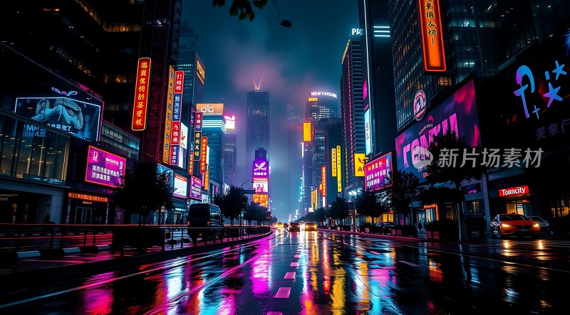 霓虹灯下的繁华都市夜景