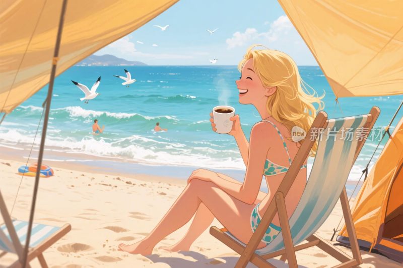 海滩休闲插画