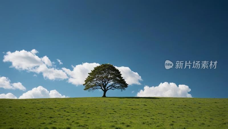 一棵孤独的树在草山上高清风景图片