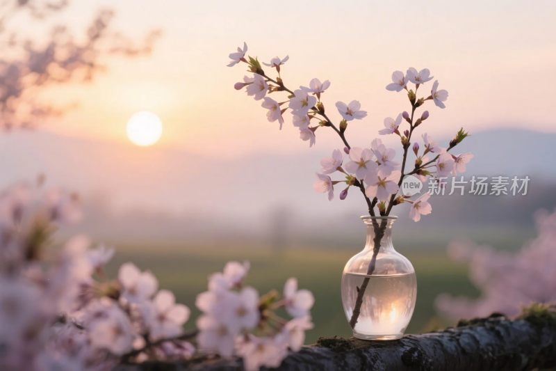 春日花瓶与自然风景