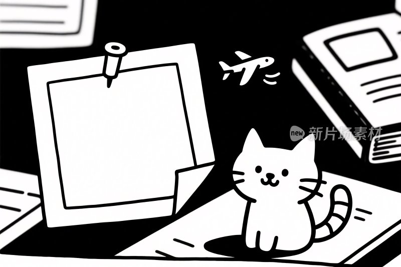 黑白猫咪插画场景