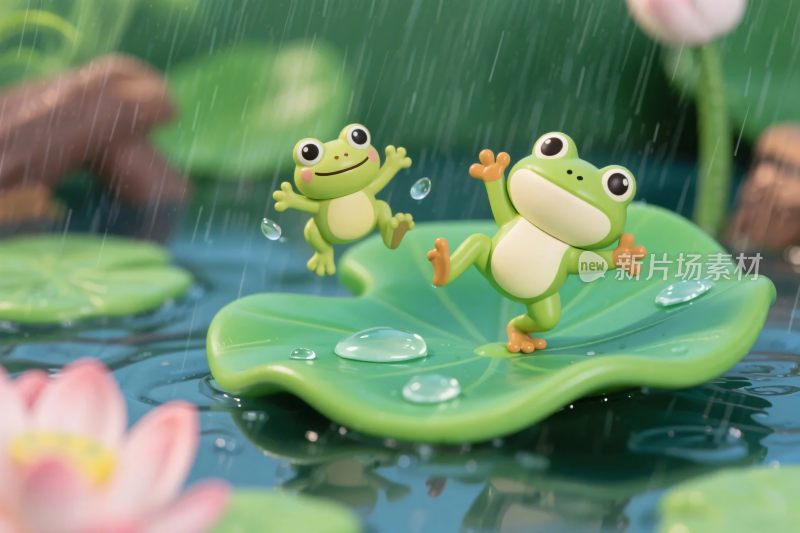 青蛙荷叶雨天嬉戏
