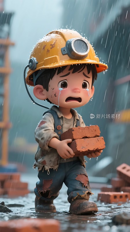 雨中矿工小男孩的坚持与辛劳