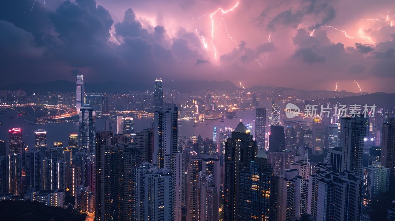 都市闪电夜景