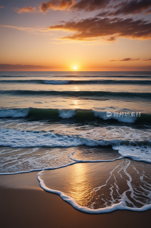 海上日落海浪和海滩高清风景图片