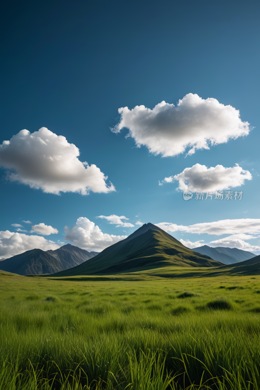 草地有山蓝天高清风景图片