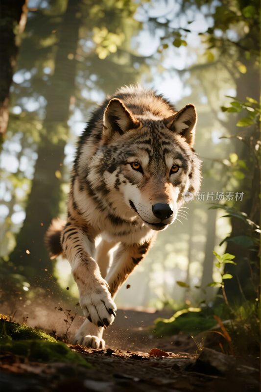 森林中奔跑的狼