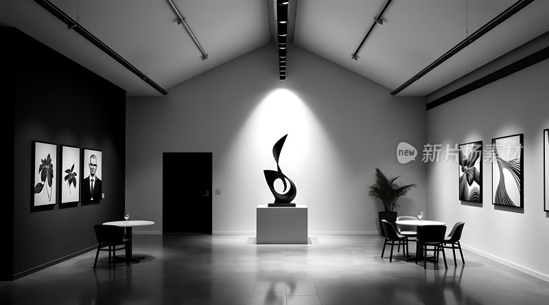 艺术馆内雕塑与画作展示