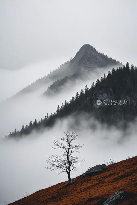 山上的树木一座雾蒙蒙的高山清风景图片