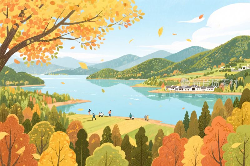 秋季山水风景插画