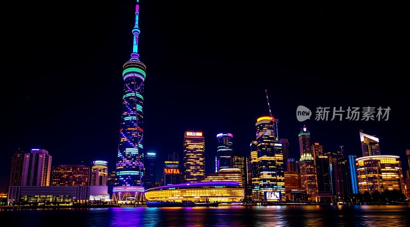 上海夜景灯光璀璨东方明珠塔高耸入云