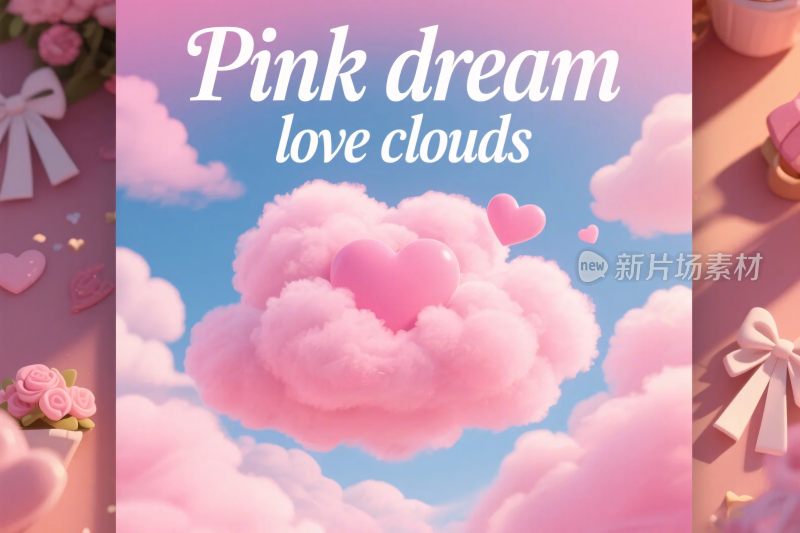 粉色梦幻爱心云朵插画