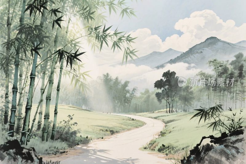 水墨山水风景插画