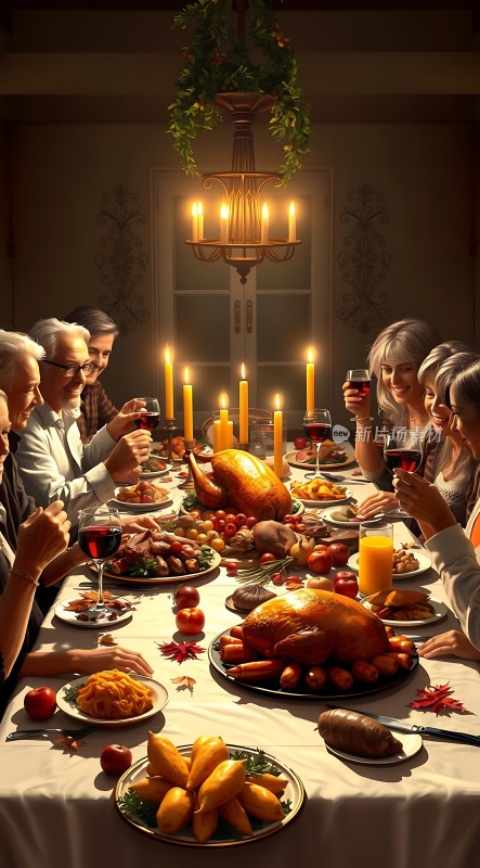 温馨家庭聚餐丰盛感恩大餐