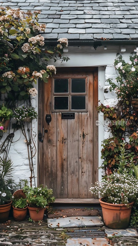 古朴木门绿意盎然温馨小院