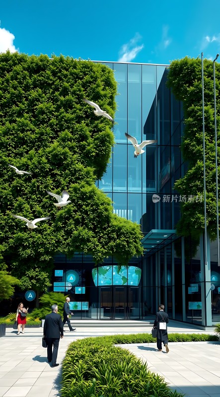 现代建筑与自然和谐共生的绿色生态办公空间