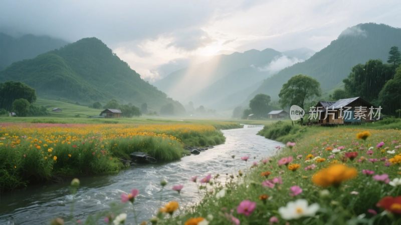 山水田园风景插画