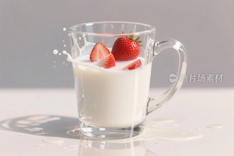 草莓牛奶杯摄影图