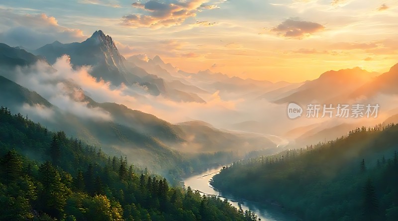 晨曦中的山川河流