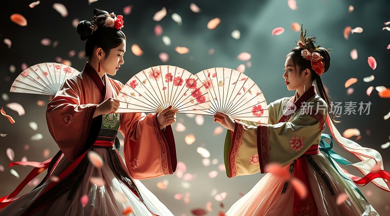 汉服佳人花扇舞