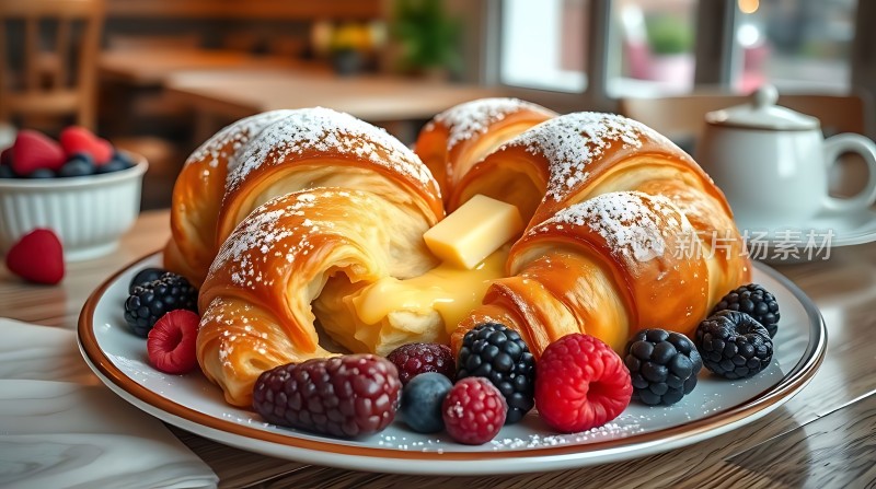 法式可颂面包配新鲜浆果