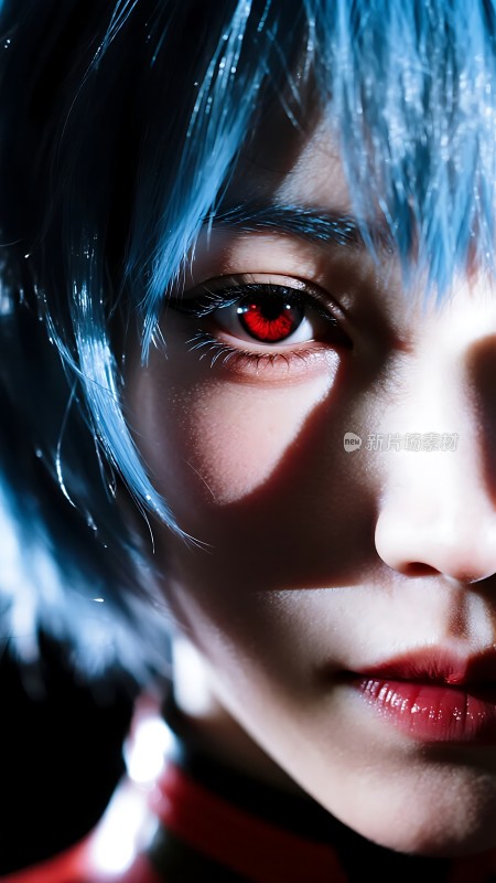 蓝发红眼神秘而深邃
