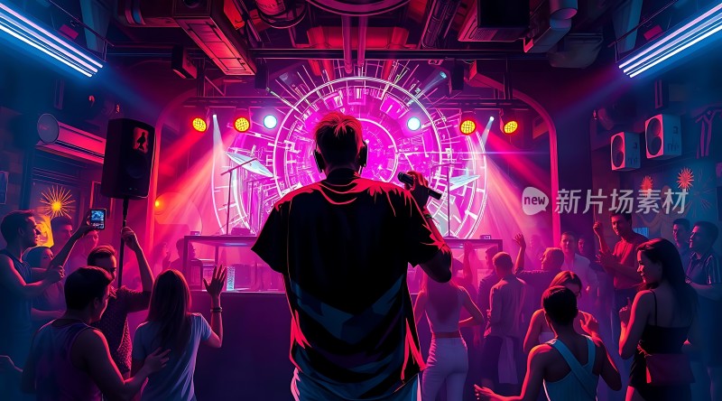 夜店狂欢霓虹闪烁音乐节拍律动人心