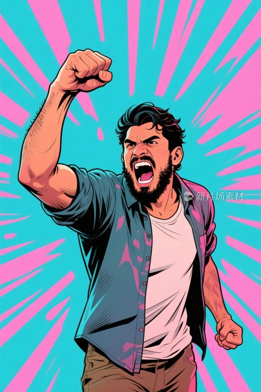 激情握拳男子插画