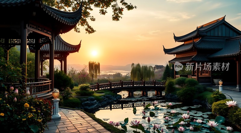 夕阳下的古亭美景