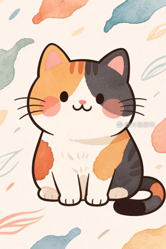 可爱三色猫咪插画
