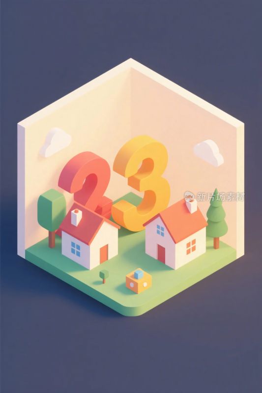 等距风格插画房屋数字场景
