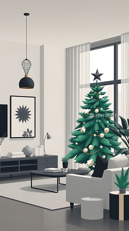 现代简约圣诞树温馨客厅
