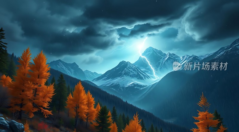 秋林雪峰闪电图