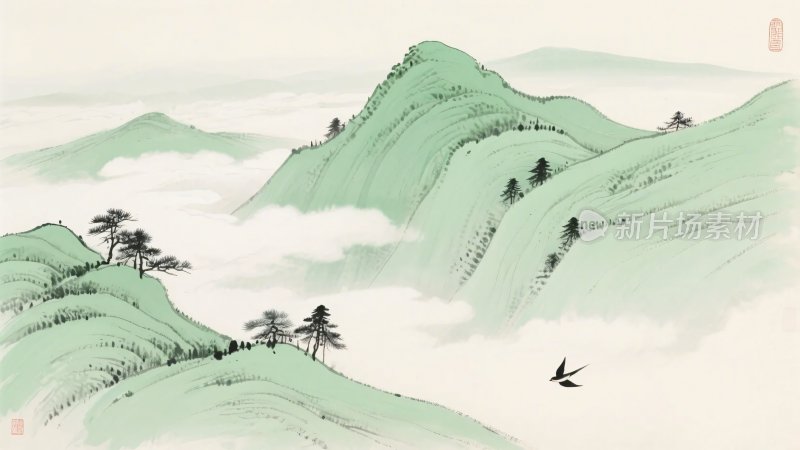 中式青绿山水风景图