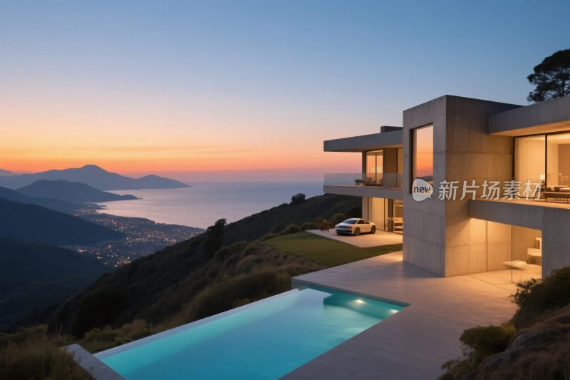 现代山地别墅泳池景观